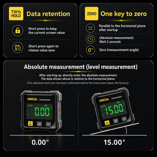 360° Magnetic Digital Angle Gauge with Dual Laser